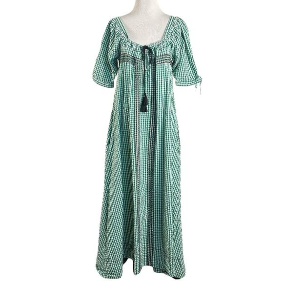 Free People Bohemian Embroidered Gingham Seersucker Cass Maxi Dress Green Small - Picture 6 of 16